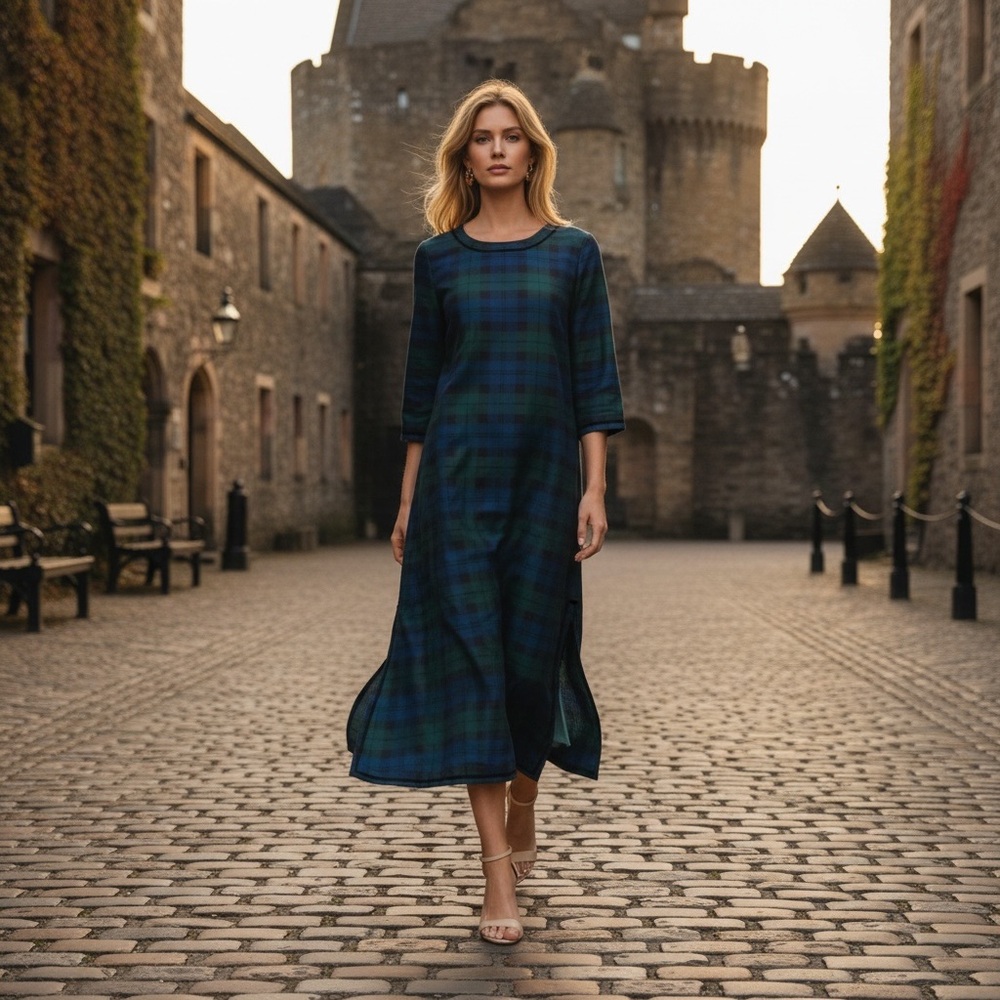 Tuckernuck | NEW Jamie Velvet Trimmed Plaid Blackwatch Midi Dress Size S - Picture 2 of 14